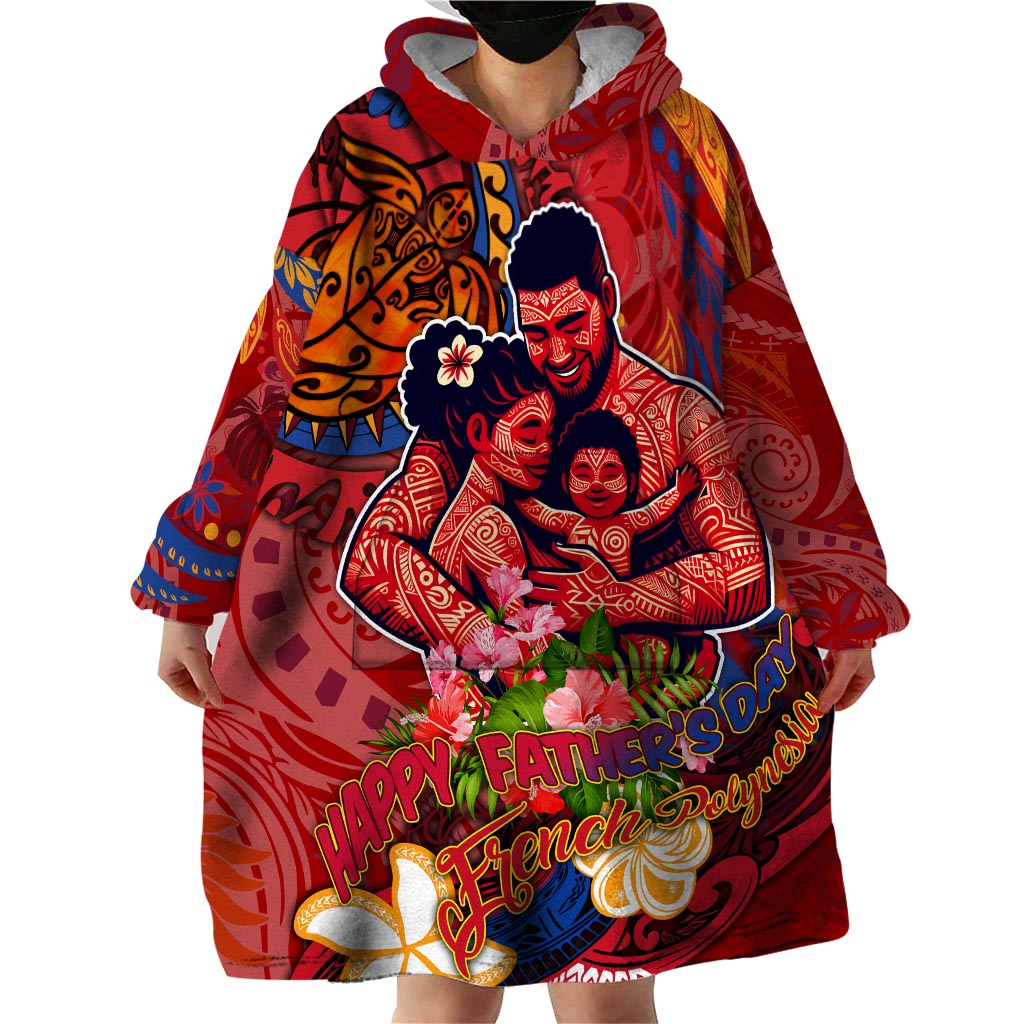 Happy Father's Day French Polynesia Wearable Blanket Hoodie Family Turtle Hibiscus DT02 - Polynesian Pride
