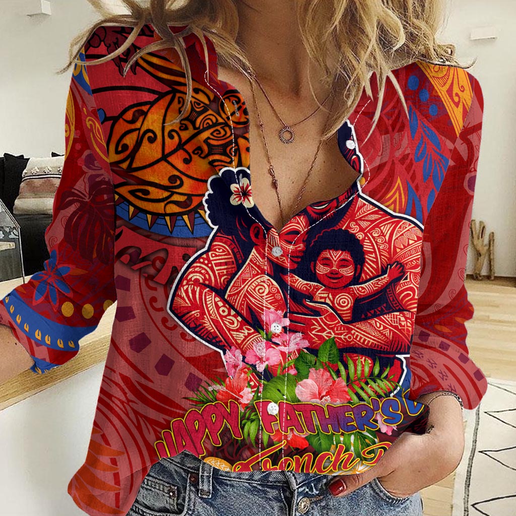 Happy Father's Day French Polynesia Women Casual Shirt Family Turtle Hibiscus DT02 Female Red - Polynesian Pride