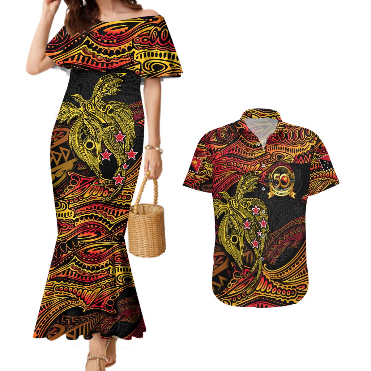 Papua New Guinea 50th Independence Day Couples Matching Mermaid Dress and Hawaiian Shirt Culture Spirit and Sovereignty DT02 Art - Polynesian Pride