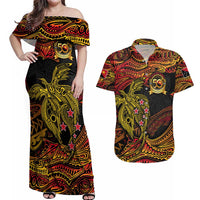 Papua New Guinea 50th Independence Day Couples Matching Off Shoulder Maxi Dress and Hawaiian Shirt Culture Spirit and Sovereignty DT02 Art - Polynesian Pride