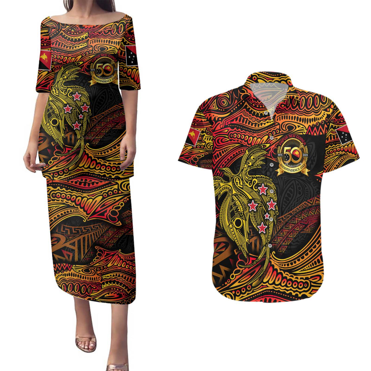 Papua New Guinea 50th Independence Day Couples Matching Puletasi and Hawaiian Shirt Culture Spirit and Sovereignty DT02 Art - Polynesian Pride