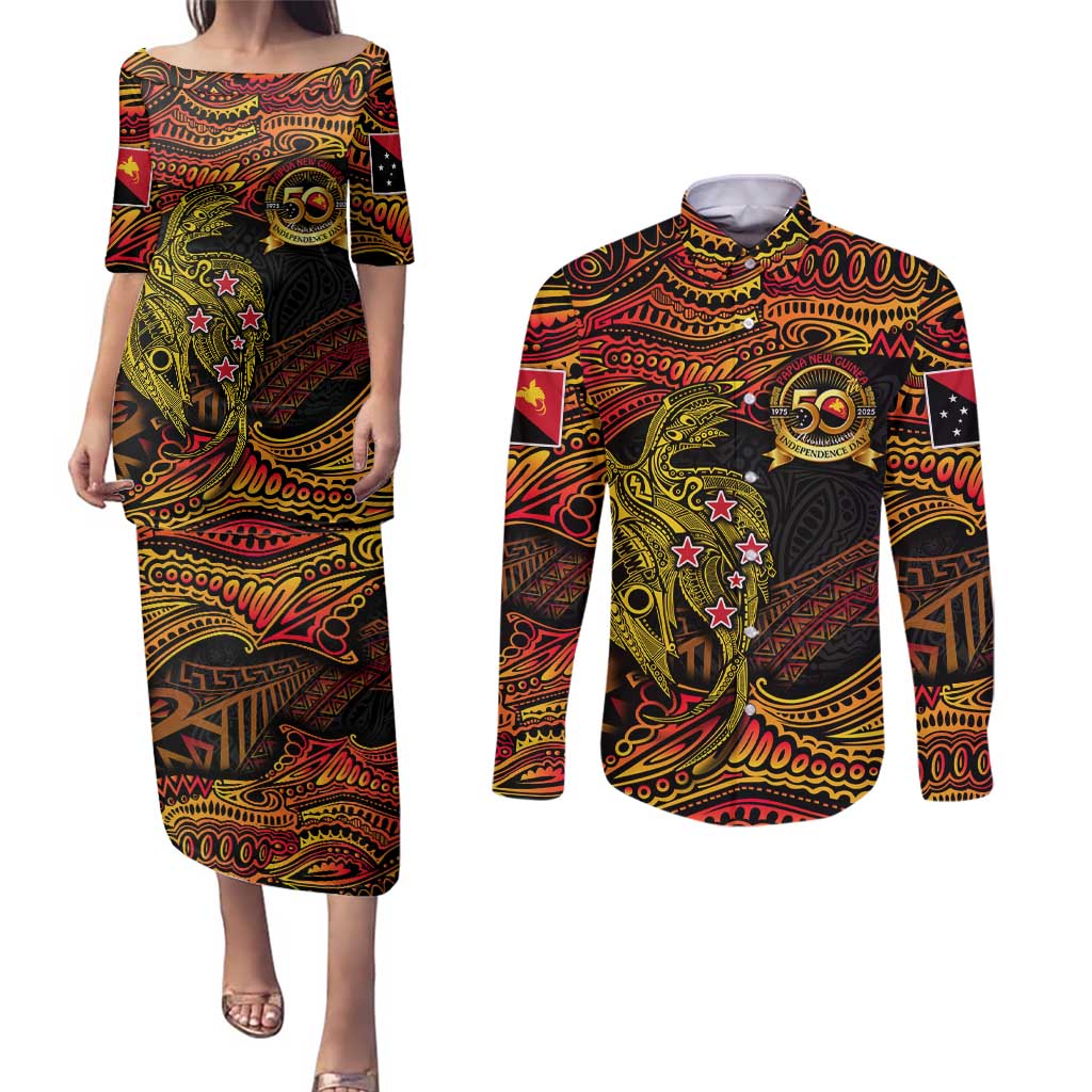 Papua New Guinea 50th Independence Day Couples Matching Puletasi and Long Sleeve Button Shirt Culture Spirit and Sovereignty DT02 Art - Polynesian Pride