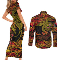 Papua New Guinea 50th Independence Day Couples Matching Short Sleeve Bodycon Dress and Long Sleeve Button Shirt Culture Spirit and Sovereignty DT02 - Polynesian Pride