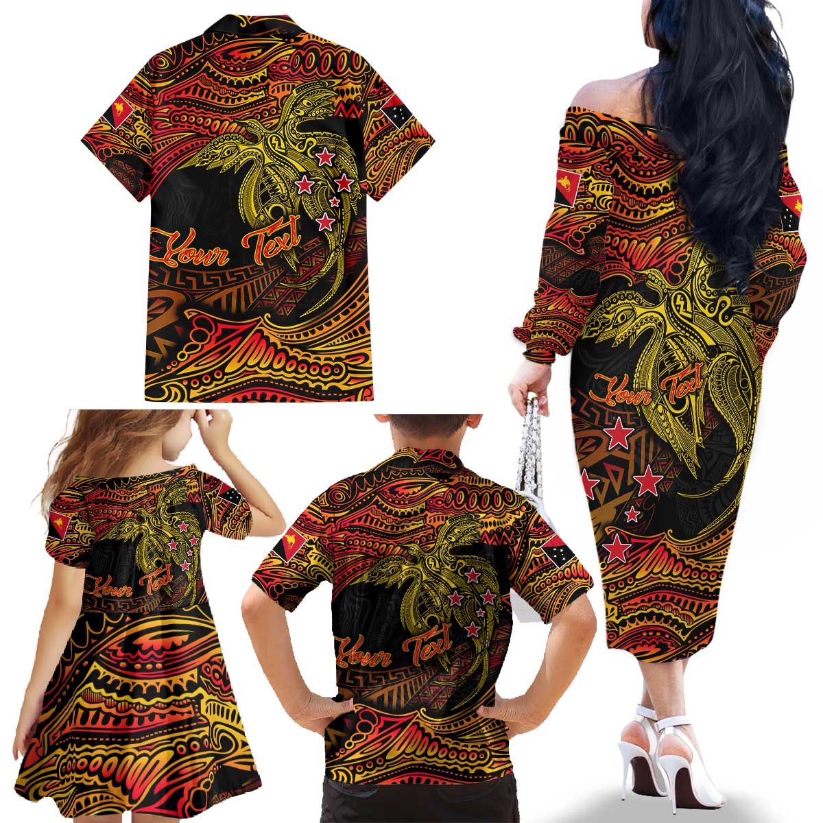 Papua New Guinea 50th Independence Day Family Matching Off The Shoulder Long Sleeve Dress and Hawaiian Shirt Culture Spirit and Sovereignty DT02 - Polynesian Pride