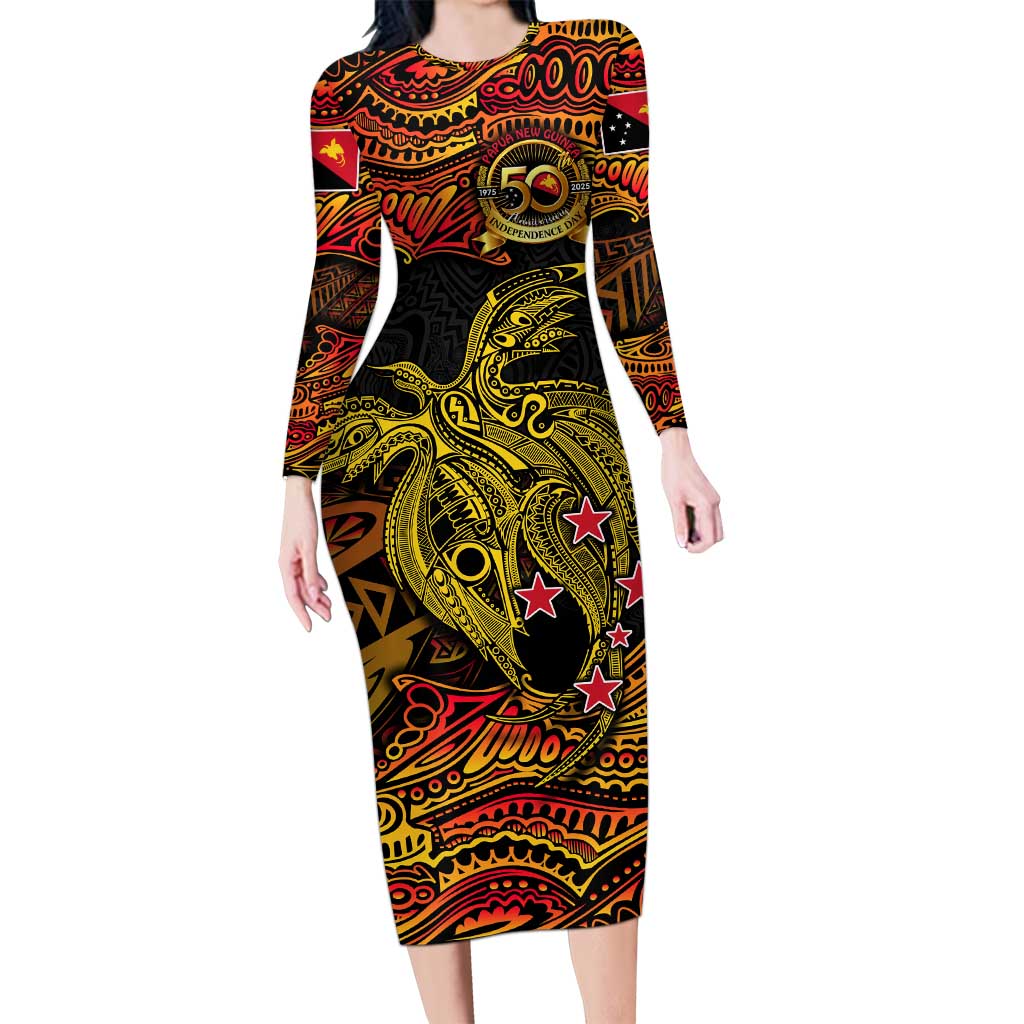 Papua New Guinea 50th Independence Day Long Sleeve Bodycon Dress Culture Spirit and Sovereignty DT02 Long Dress Art - Polynesian Pride
