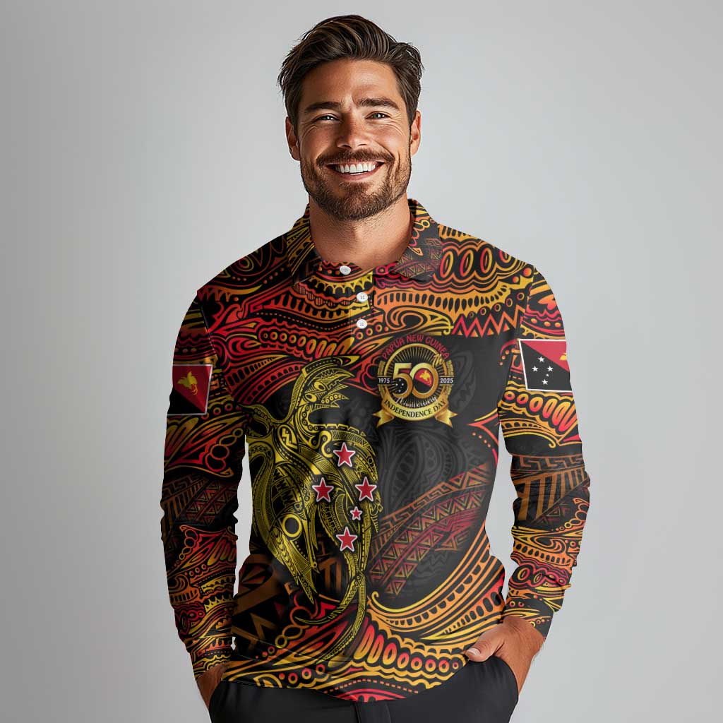 Papua New Guinea 50th Independence Day Long Sleeve Polo Shirt Culture Spirit and Sovereignty DT02 - Polynesian Pride