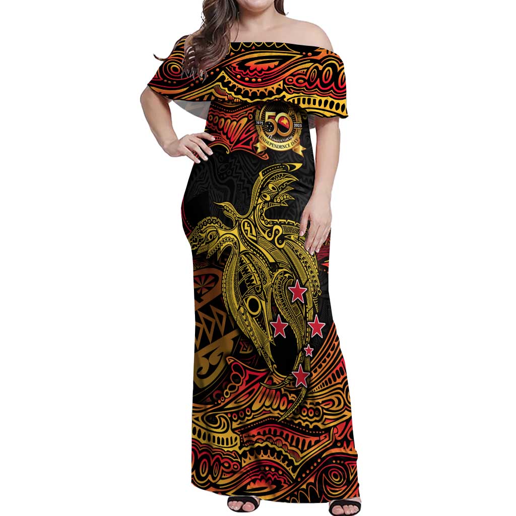 Papua New Guinea 50th Independence Day Off Shoulder Maxi Dress Culture Spirit and Sovereignty DT02 Women Art - Polynesian Pride