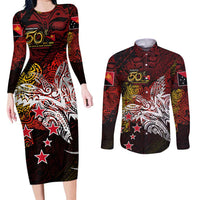 PNG 1975 - 2025 Couples Matching Long Sleeve Bodycon Dress and Long Sleeve Button Shirt Papua New Guinea 50th Independence Anniversary DT02 Art - Polynesian Pride