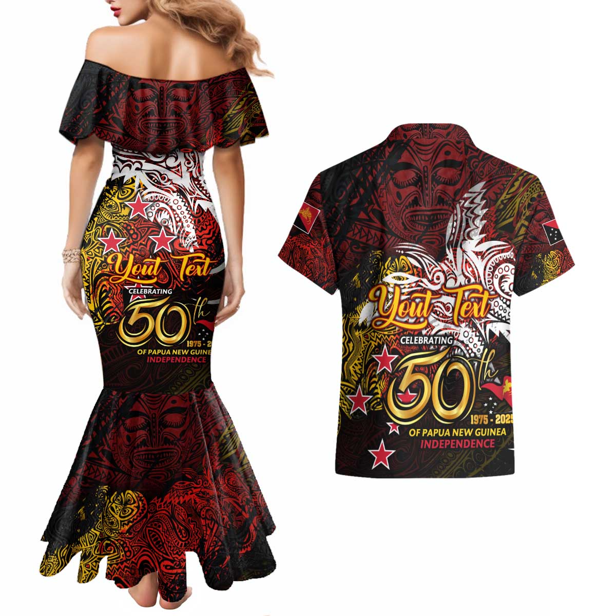 PNG 1975 - 2025 Couples Matching Mermaid Dress and Hawaiian Shirt Papua New Guinea 50th Independence Anniversary DT02 - Polynesian Pride