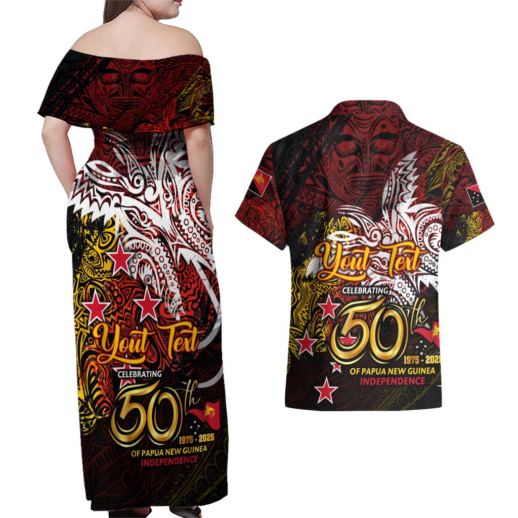 PNG 1975 - 2025 Couples Matching Off Shoulder Maxi Dress and Hawaiian Shirt Papua New Guinea 50th Independence Anniversary DT02 - Polynesian Pride