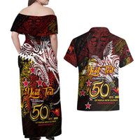 PNG 1975 - 2025 Couples Matching Off Shoulder Maxi Dress and Hawaiian Shirt Papua New Guinea 50th Independence Anniversary DT02 - Polynesian Pride