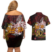 PNG 1975 - 2025 Couples Matching Off Shoulder Short Dress and Hawaiian Shirt Papua New Guinea 50th Independence Anniversary DT02 - Polynesian Pride