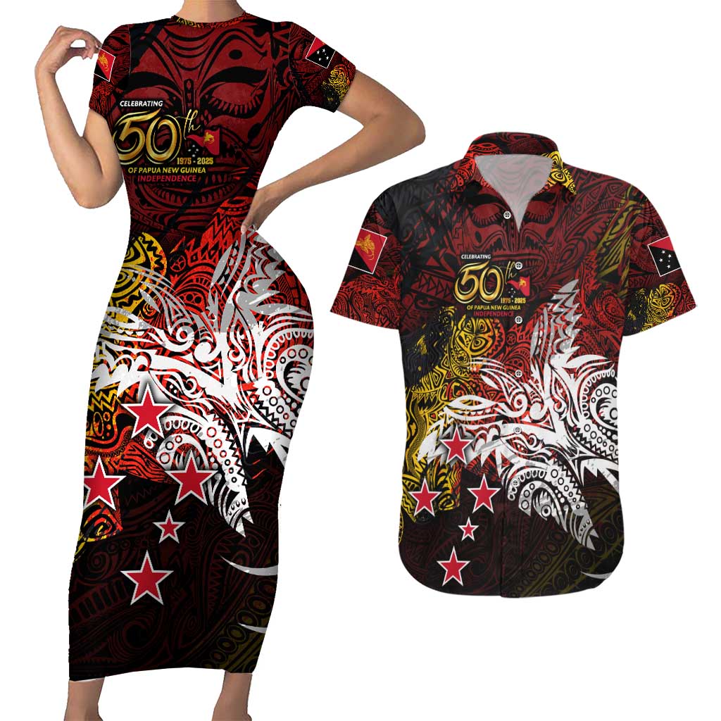 PNG 1975 - 2025 Couples Matching Short Sleeve Bodycon Dress and Hawaiian Shirt Papua New Guinea 50th Independence Anniversary DT02 Art - Polynesian Pride
