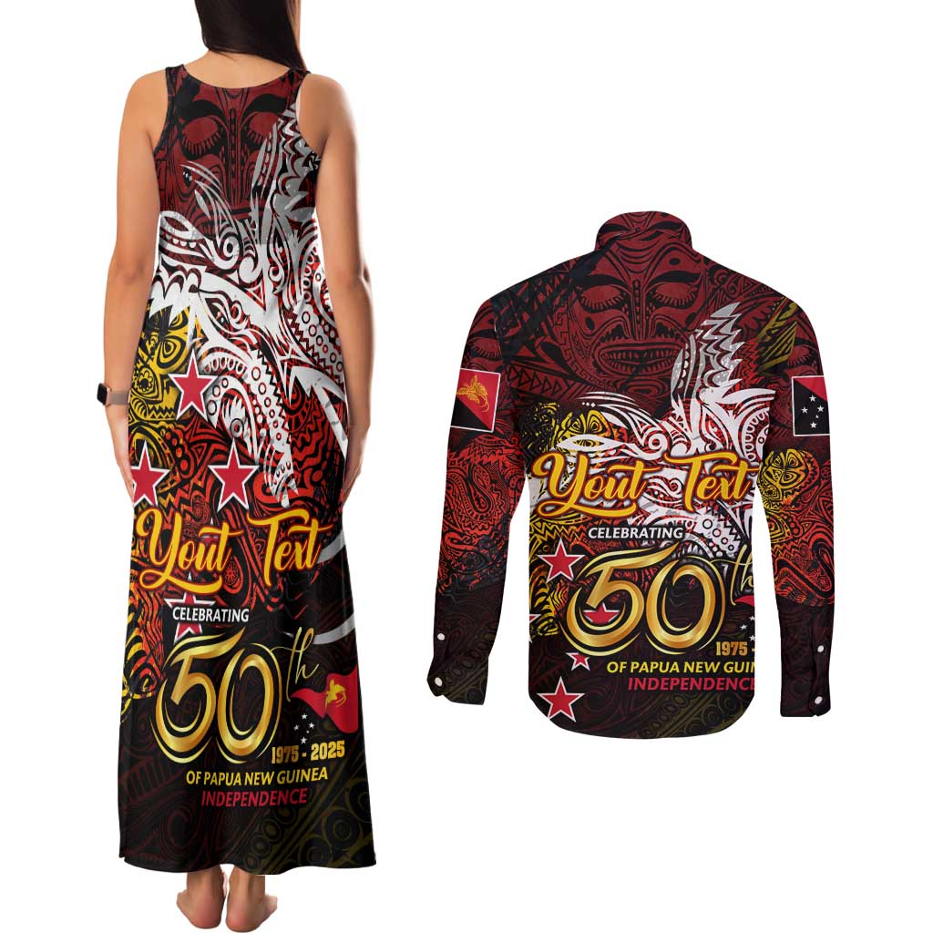 PNG 1975 - 2025 Couples Matching Tank Maxi Dress and Long Sleeve Button Shirt Papua New Guinea 50th Independence Anniversary DT02 - Polynesian Pride