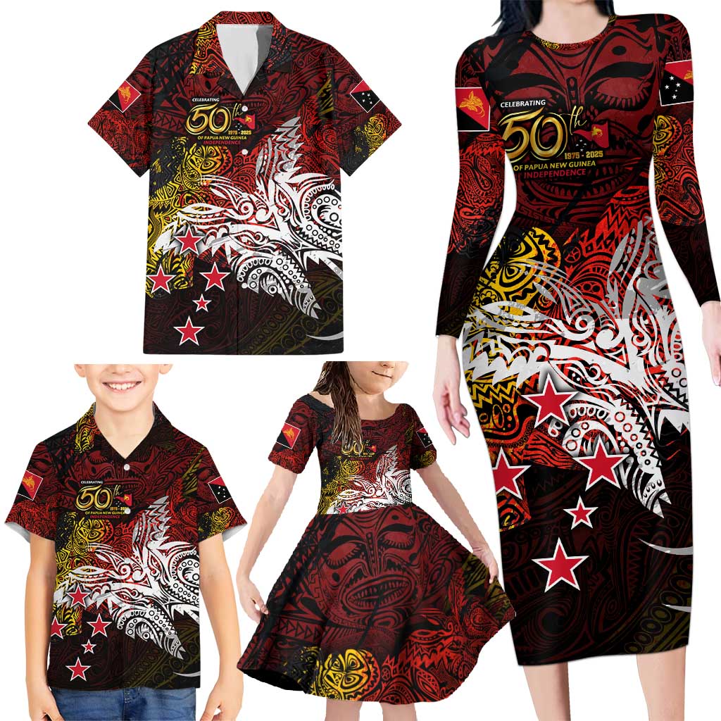 PNG 1975 - 2025 Family Matching Long Sleeve Bodycon Dress and Hawaiian Shirt Papua New Guinea 50th Independence Anniversary DT02 - Polynesian Pride
