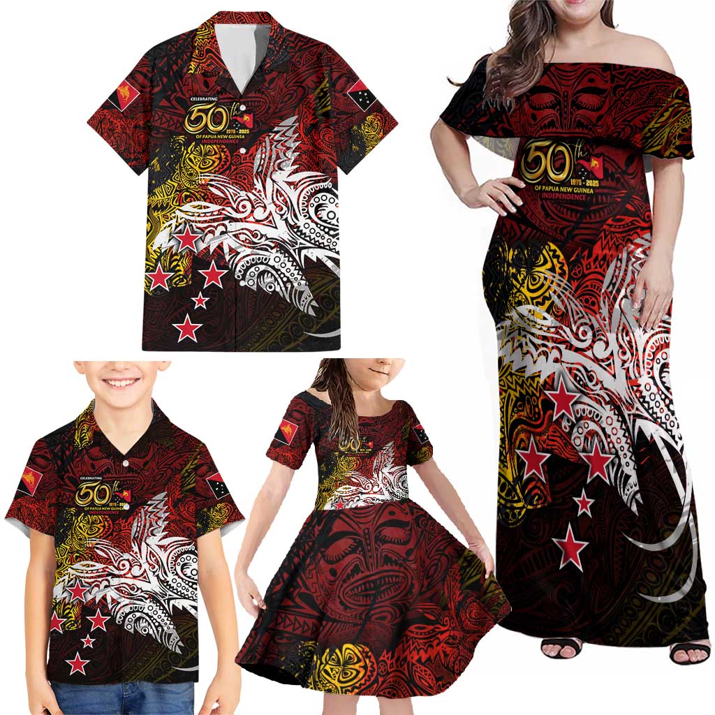 PNG 1975 - 2025 Family Matching Off Shoulder Maxi Dress and Hawaiian Shirt Papua New Guinea 50th Independence Anniversary DT02 - Polynesian Pride
