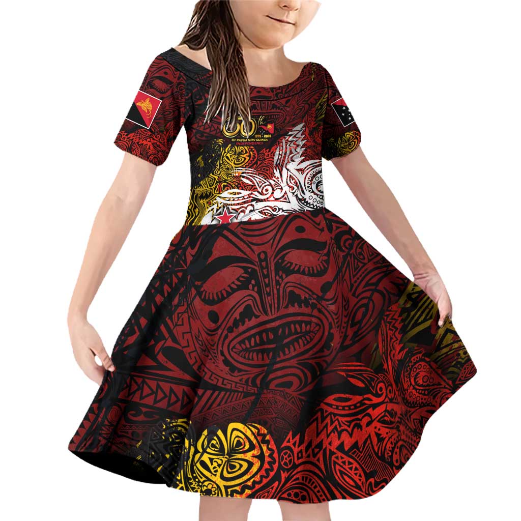 PNG 1975 - 2025 Family Matching Off Shoulder Short Dress and Hawaiian Shirt Papua New Guinea 50th Independence Anniversary DT02 Daughter's Dress Art - Polynesian Pride