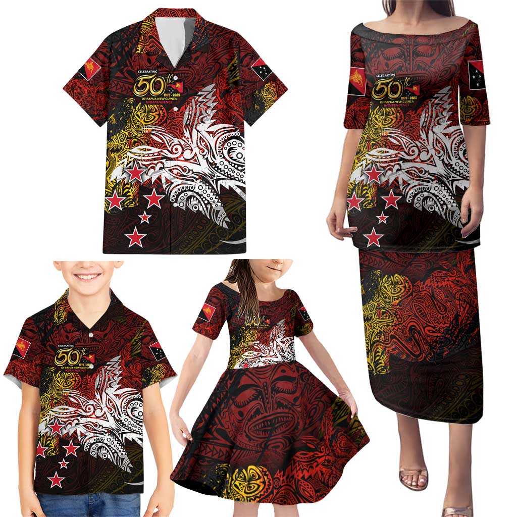 PNG 1975 - 2025 Family Matching Puletasi and Hawaiian Shirt Papua New Guinea 50th Independence Anniversary DT02 - Polynesian Pride