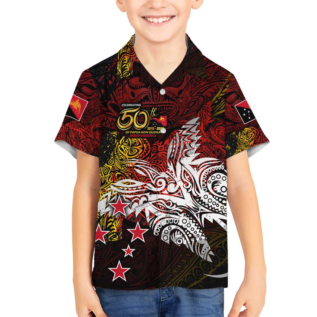 PNG 1975 - 2025 Family Matching Puletasi and Hawaiian Shirt Papua New Guinea 50th Independence Anniversary DT02 Son's Shirt Art - Polynesian Pride