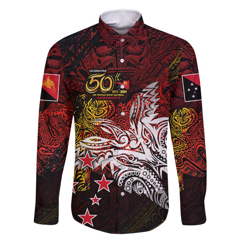 PNG 1975 - 2025 Family Matching Tank Maxi Dress and Hawaiian Shirt Papua New Guinea 50th Independence Anniversary DT02 Dad's Shirt - Long Sleeve Art - Polynesian Pride