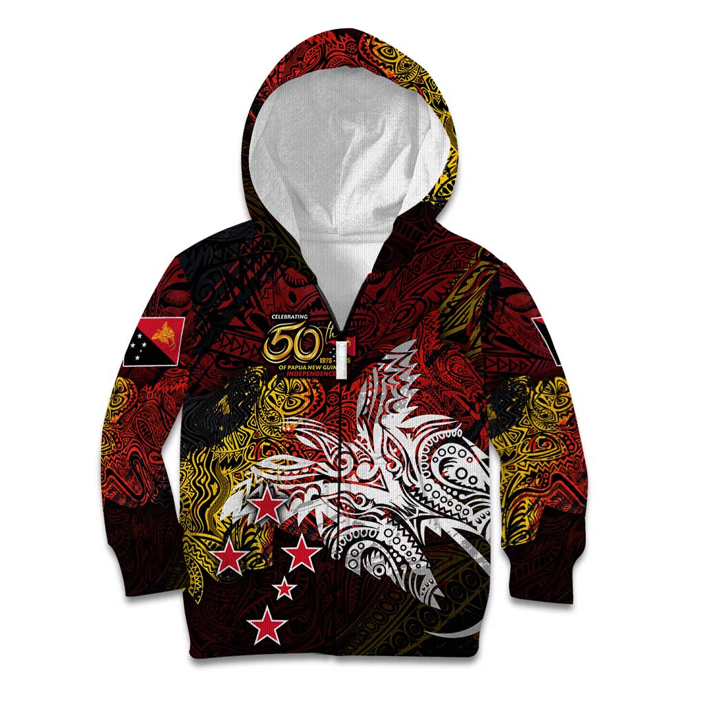 PNG 1975 - 2025 Kid Hoodie Papua New Guinea 50th Independence Anniversary DT02 Zip Hoodie Art - Polynesian Pride