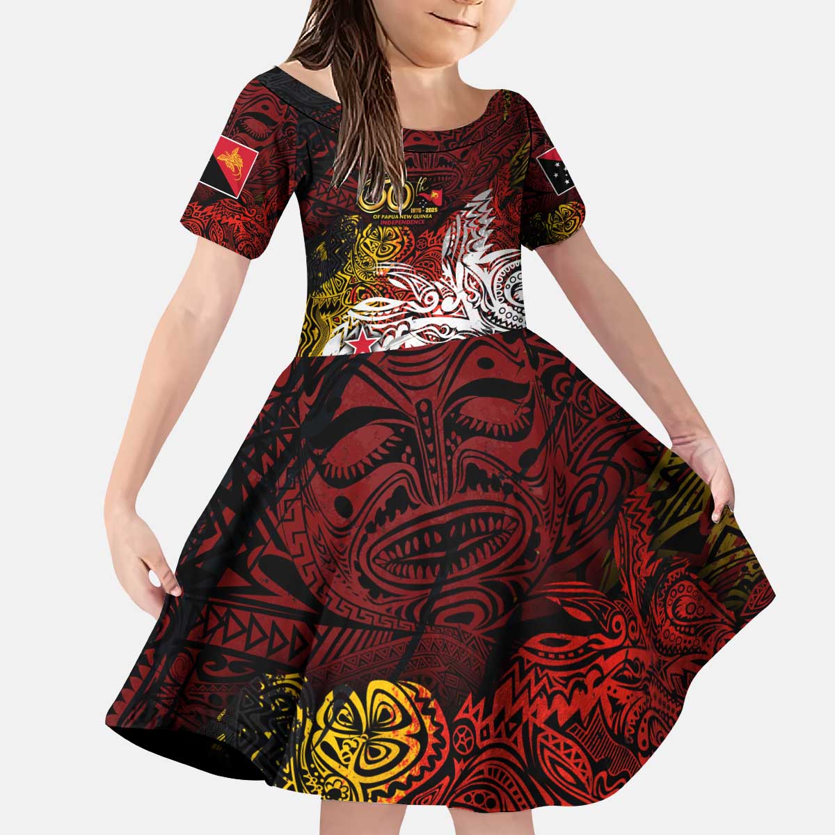 PNG 1975 - 2025 Kid Short Sleeve Dress Papua New Guinea 50th Independence Anniversary DT02 KID Art - Polynesian Pride