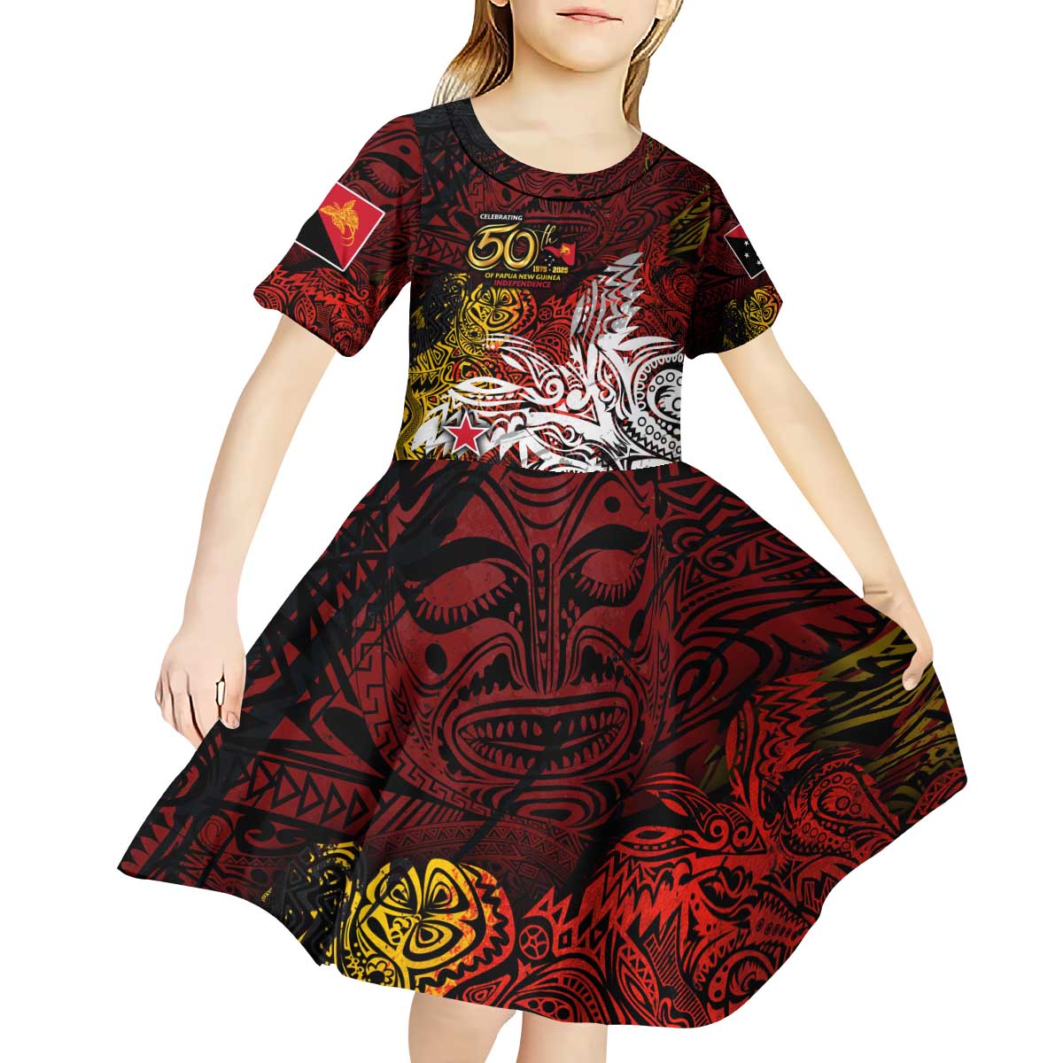 PNG 1975 - 2025 Kid Short Sleeve Dress Papua New Guinea 50th Independence Anniversary DT02 - Polynesian Pride