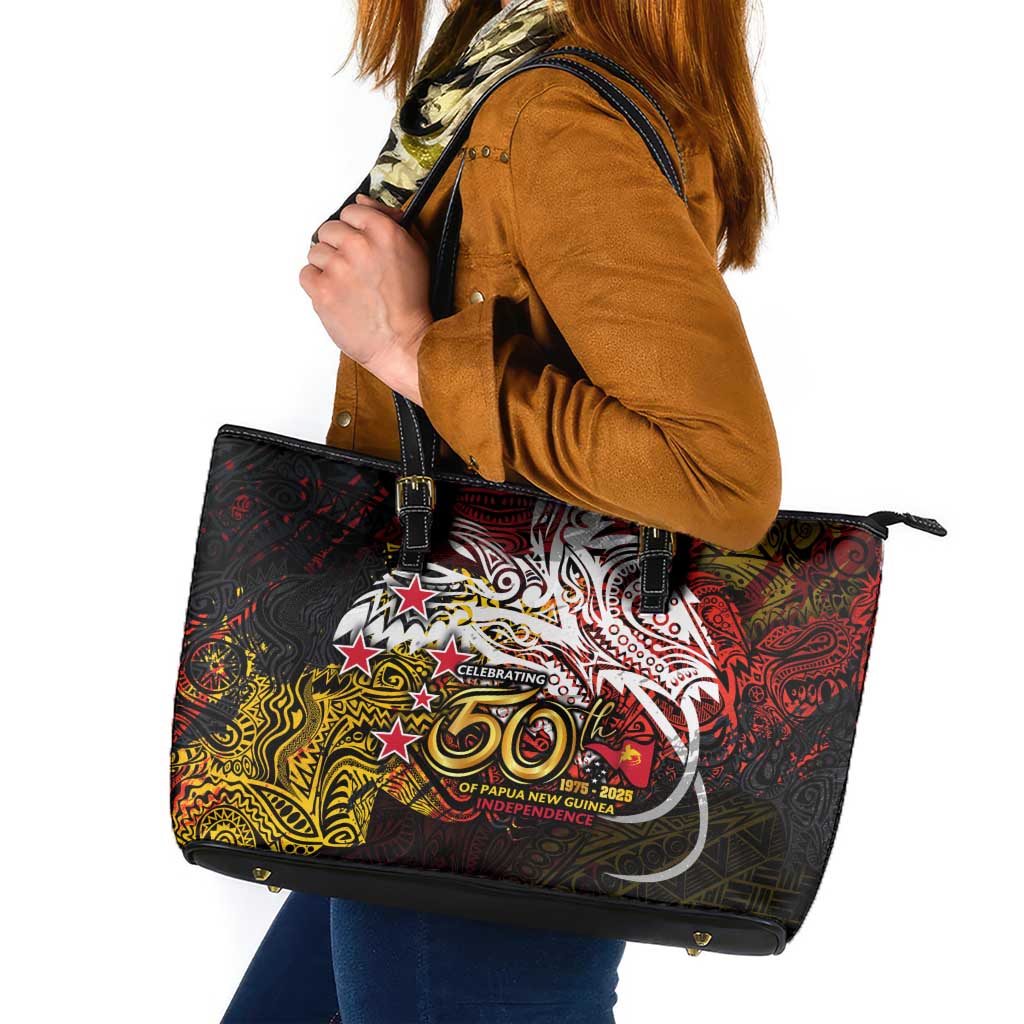 PNG 1975 - 2025 Leather Tote Bag Papua New Guinea 50th Independence Anniversary