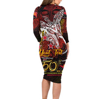 PNG 1975 - 2025 Long Sleeve Bodycon Dress Papua New Guinea 50th Independence Anniversary DT02 - Polynesian Pride