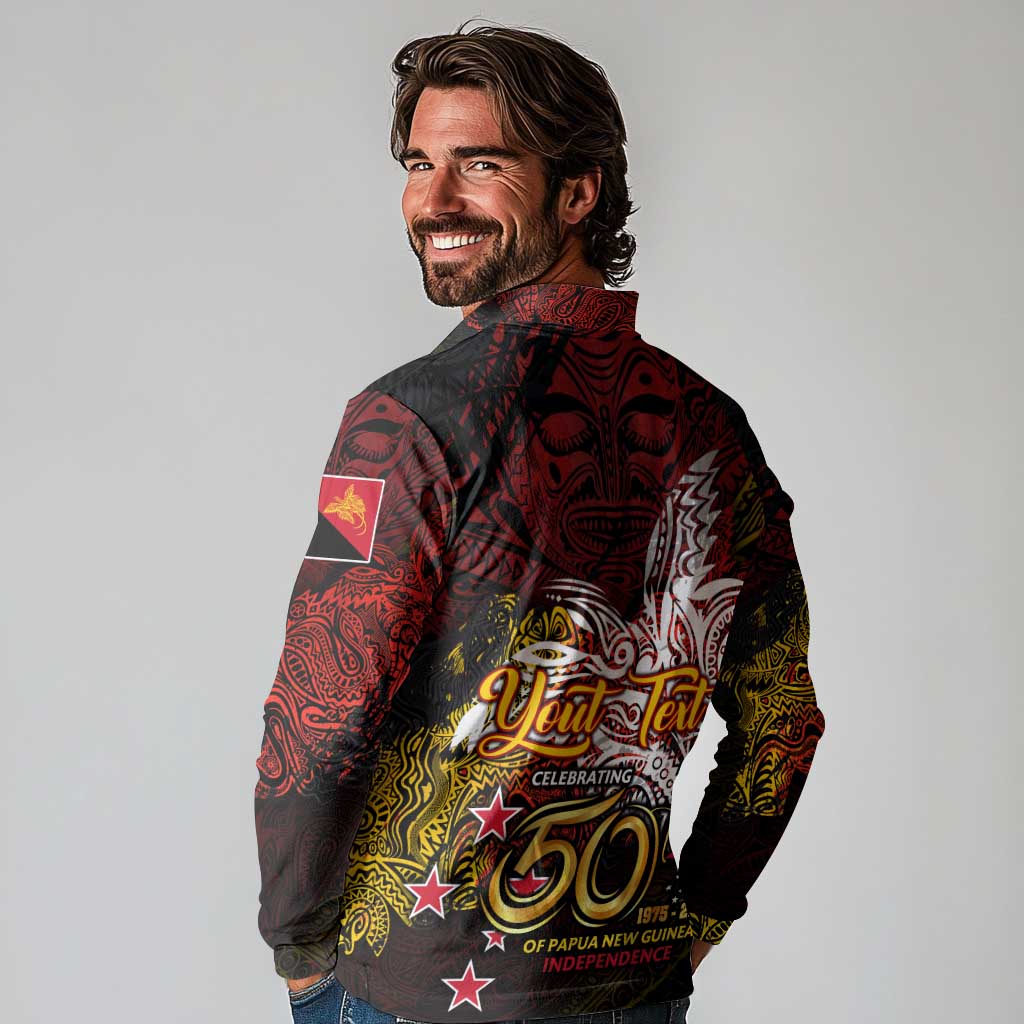PNG 1975 - 2025 Long Sleeve Polo Shirt Papua New Guinea 50th Independence Anniversary