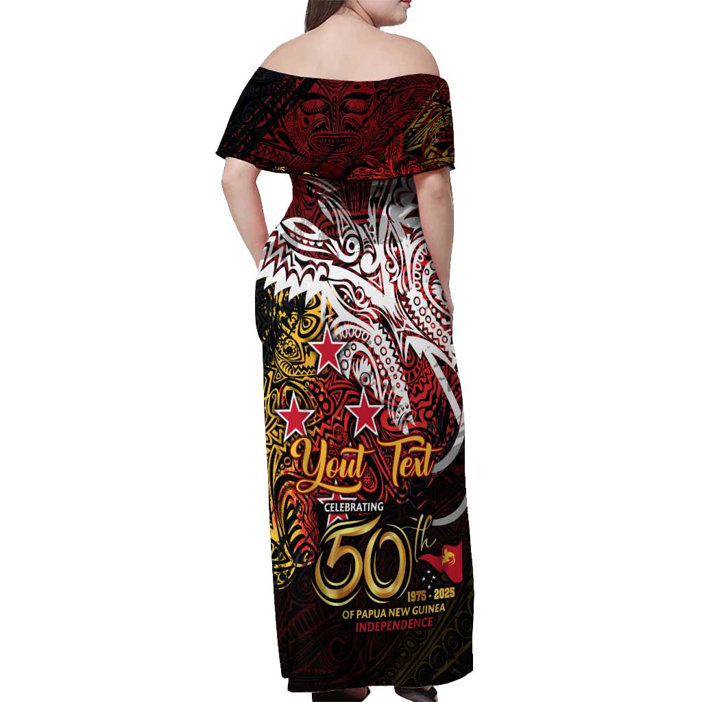 PNG 1975 - 2025 Off Shoulder Maxi Dress Papua New Guinea 50th Independence Anniversary DT02 - Polynesian Pride