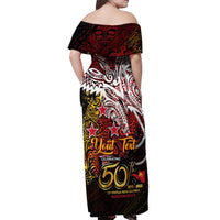 PNG 1975 - 2025 Off Shoulder Maxi Dress Papua New Guinea 50th Independence Anniversary DT02 - Polynesian Pride
