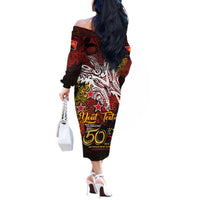 PNG 1975 - 2025 Off The Shoulder Long Sleeve Dress Papua New Guinea 50th Independence Anniversary DT02 - Polynesian Pride
