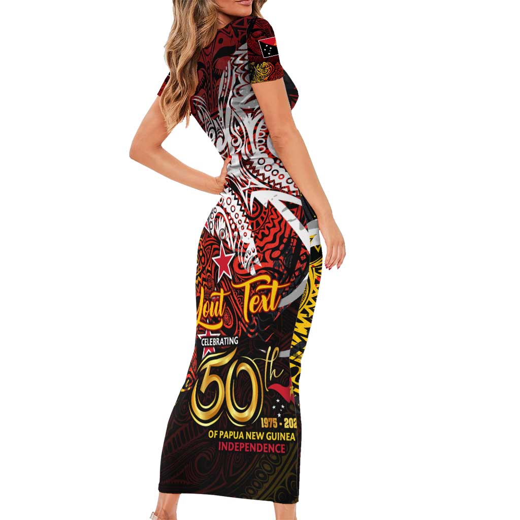 PNG 1975 - 2025 Short Sleeve Bodycon Dress Papua New Guinea 50th Independence Anniversary DT02 - Polynesian Pride