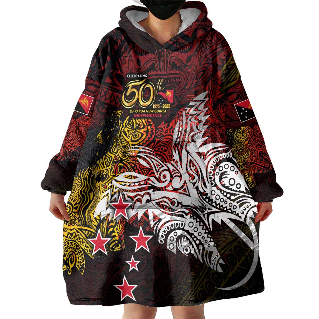 PNG 1975 - 2025 Wearable Blanket Hoodie Papua New Guinea 50th Independence Anniversary DT02 - Polynesian Pride