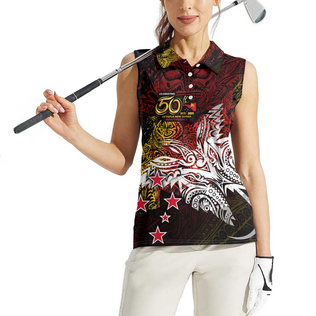 PNG 1975 - 2025 Women Sleeveless Polo Shirt Papua New Guinea 50th Independence Anniversary DT02 - Polynesian Pride