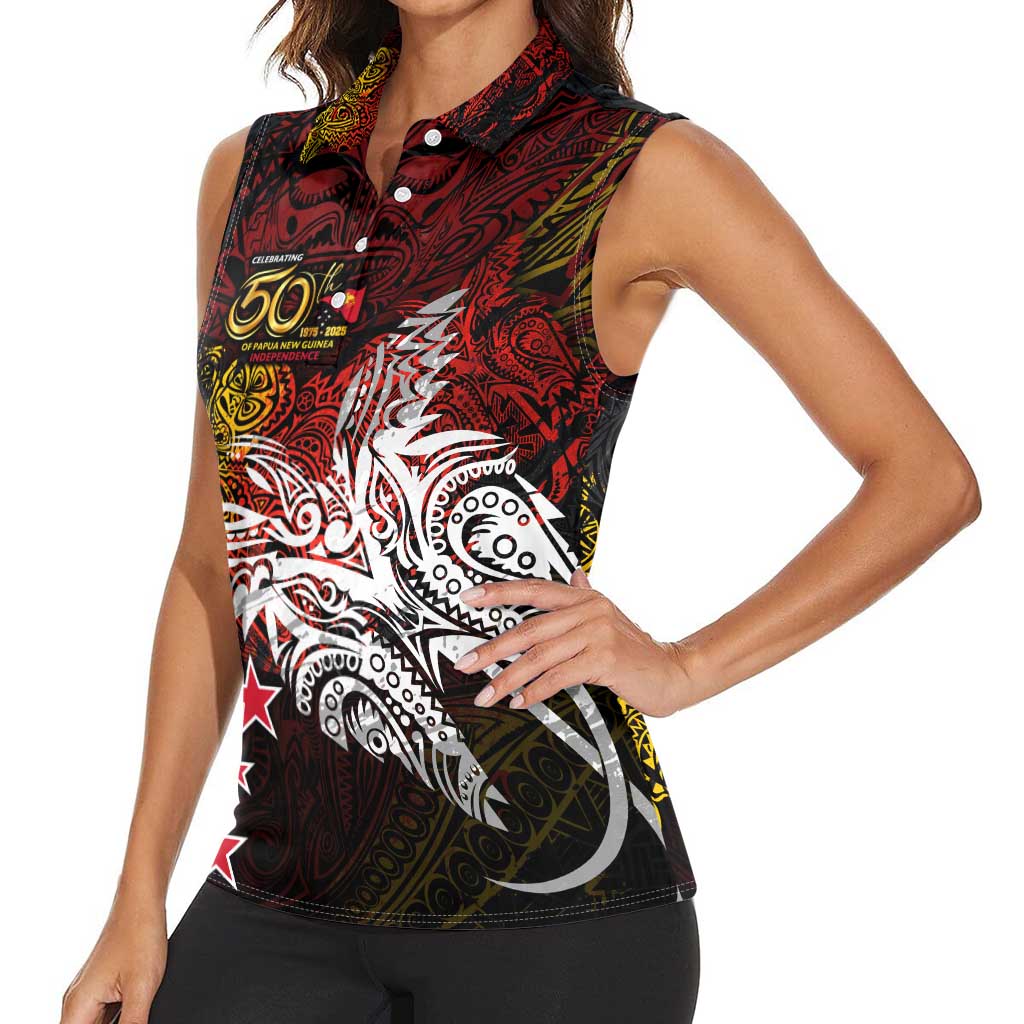 PNG 1975 - 2025 Women Sleeveless Polo Shirt Papua New Guinea 50th Independence Anniversary DT02 - Polynesian Pride