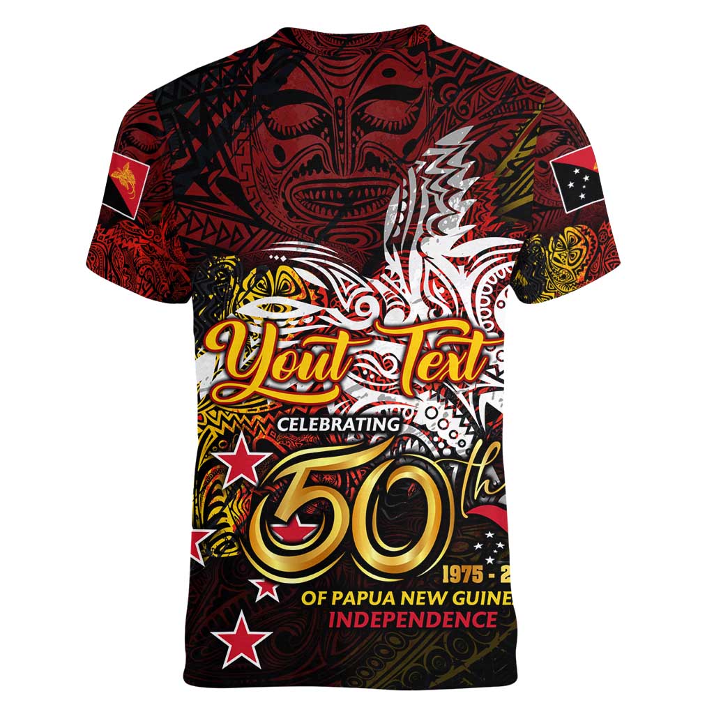 PNG 1975 - 2025 Women V-Neck T-Shirt Papua New Guinea 50th Independence Anniversary DT02 - Polynesian Pride