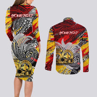 Papua New Guinea 50th Independence Day Couples Matching Long Sleeve Bodycon Dress and Long Sleeve Button Shirt Celebrate Our History, Inspire Our Future DT02 - Polynesian Pride