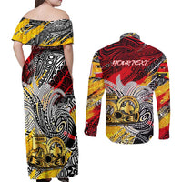 Papua New Guinea 50th Independence Day Couples Matching Off Shoulder Maxi Dress and Long Sleeve Button Shirt Celebrate Our History, Inspire Our Future DT02 - Polynesian Pride