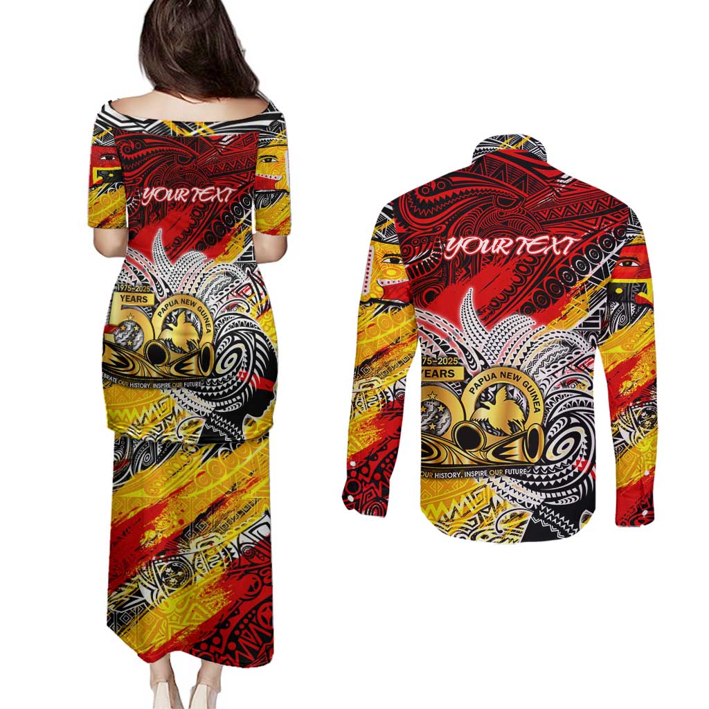 Papua New Guinea 50th Independence Day Couples Matching Puletasi and Long Sleeve Button Shirt Celebrate Our History, Inspire Our Future DT02 - Polynesian Pride
