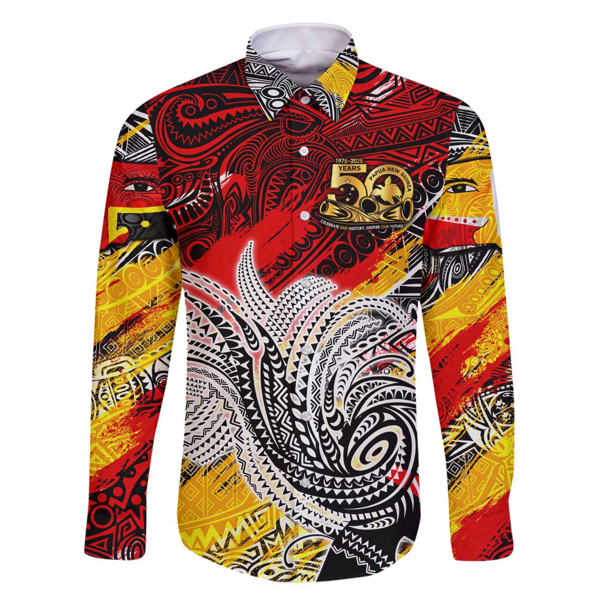 Papua New Guinea 50th Independence Day Family Matching Off The Shoulder Long Sleeve Dress and Hawaiian Shirt Celebrate Our History, Inspire Our Future DT02 Dad's Shirt - Long Sleeve Art - Polynesian Pride