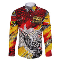 Papua New Guinea 50th Independence Day Family Matching Off The Shoulder Long Sleeve Dress and Hawaiian Shirt Celebrate Our History, Inspire Our Future DT02 Dad's Shirt - Long Sleeve Art - Polynesian Pride