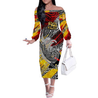 Papua New Guinea 50th Independence Day Family Matching Off The Shoulder Long Sleeve Dress and Hawaiian Shirt Celebrate Our History, Inspire Our Future DT02 Mom's Dress Art - Polynesian Pride