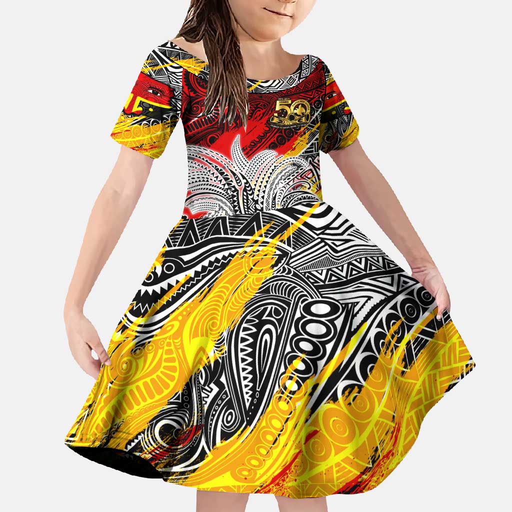 Papua New Guinea 50th Independence Day Family Matching Off Shoulder Maxi Dress and Hawaiian Shirt Celebrate Our History, Inspire Our Future DT02 Daughter's Dress Art - Polynesian Pride