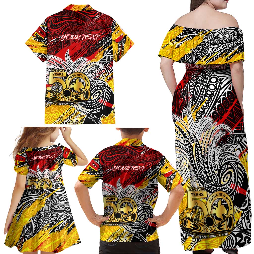 Papua New Guinea 50th Independence Day Family Matching Off Shoulder Maxi Dress and Hawaiian Shirt Celebrate Our History, Inspire Our Future DT02 - Polynesian Pride