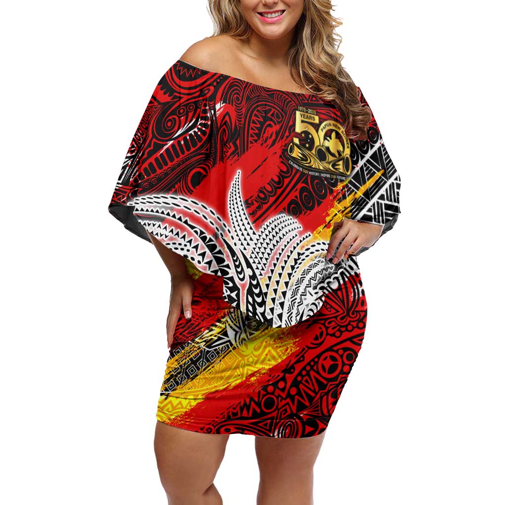 Papua New Guinea 50th Independence Day Family Matching Off Shoulder Short Dress and Hawaiian Shirt Celebrate Our History, Inspire Our Future DT02 Mom's Dress Art - Polynesian Pride