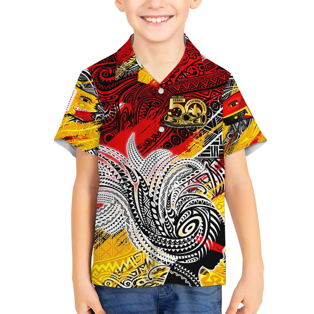 Papua New Guinea 50th Independence Day Family Matching Summer Maxi Dress and Hawaiian Shirt Celebrate Our History, Inspire Our Future DT02 Son's Shirt Art - Polynesian Pride