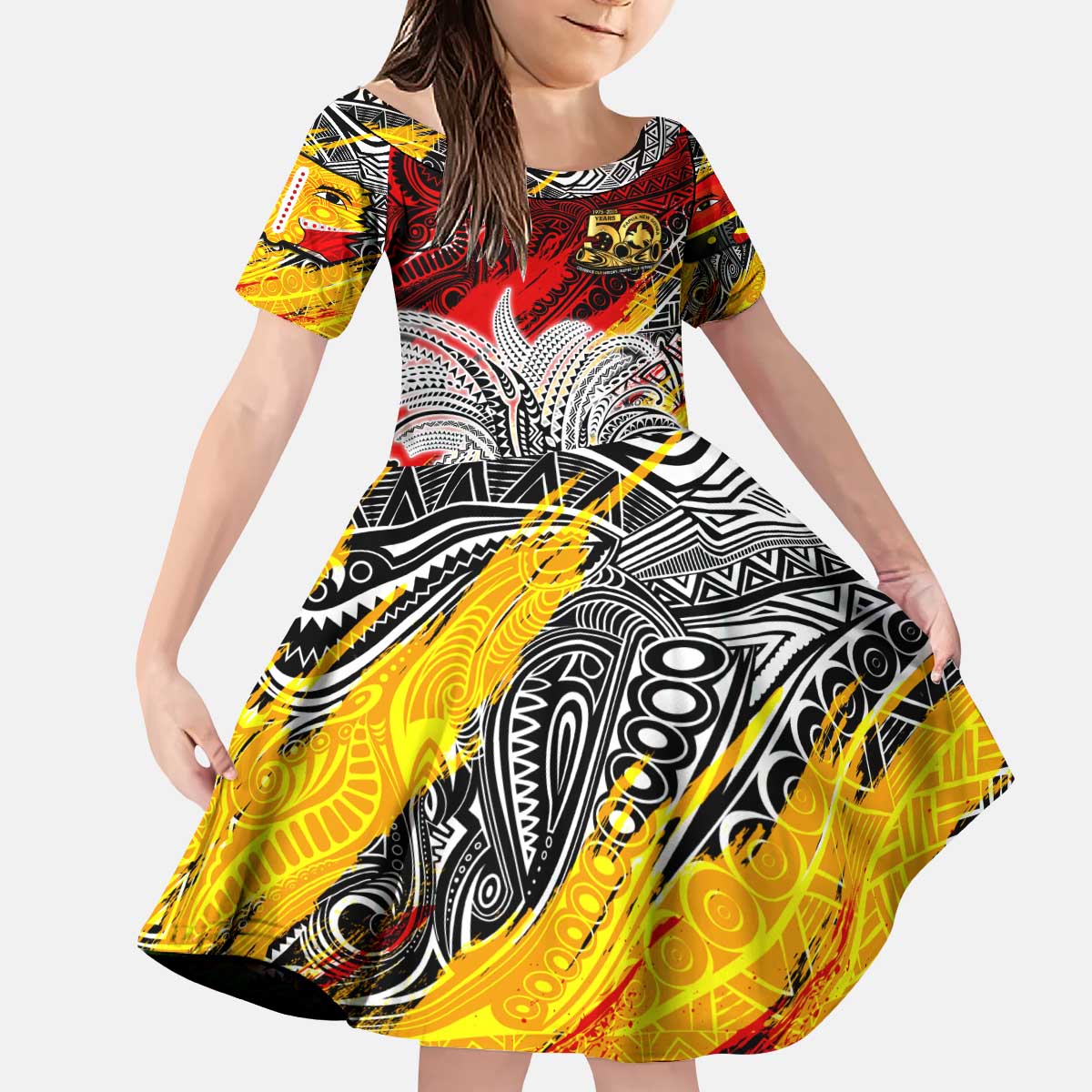 Papua New Guinea 50th Independence Day Kid Short Sleeve Dress Celebrate Our History, Inspire Our Future DT02 KID Art - Polynesian Pride
