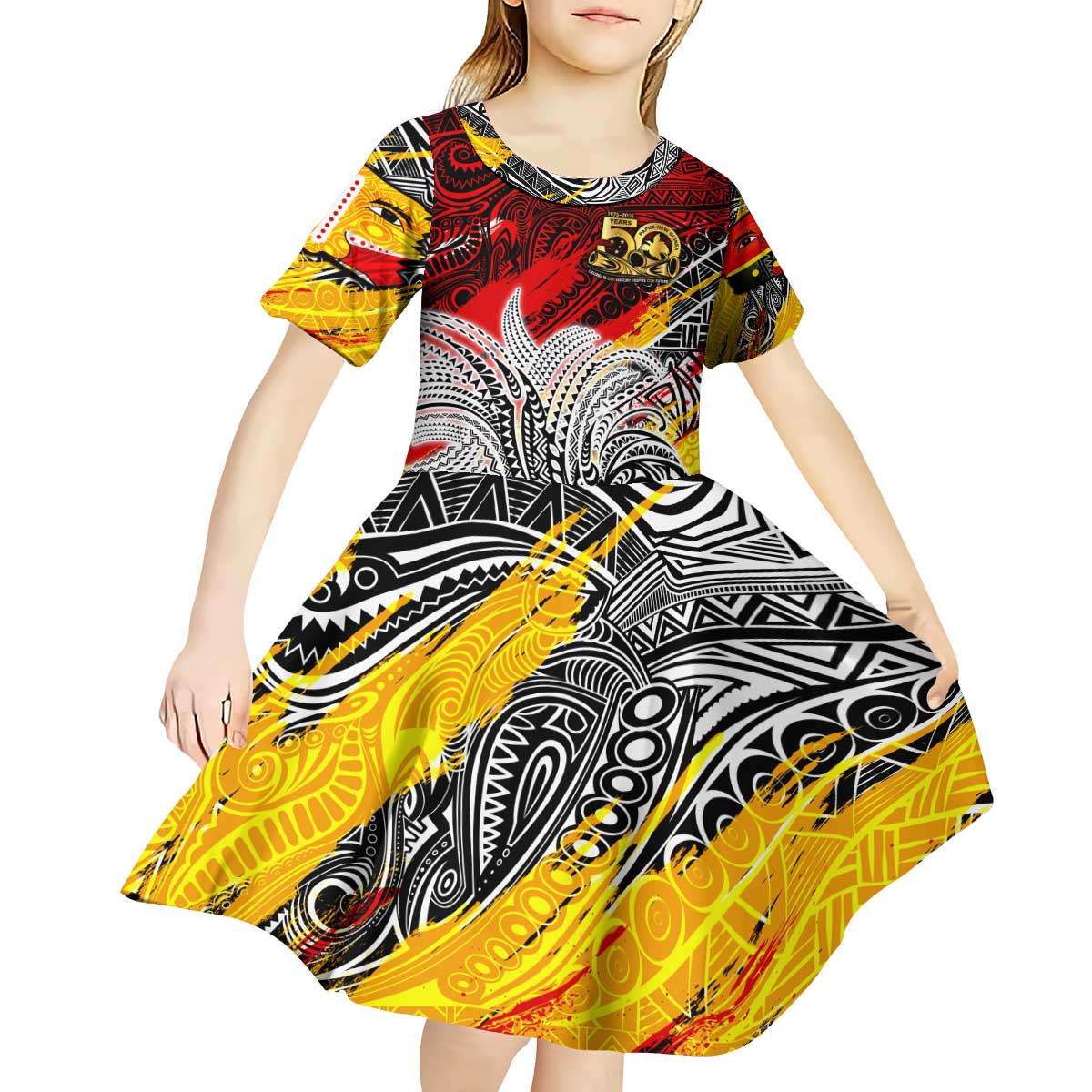 Papua New Guinea 50th Independence Day Kid Short Sleeve Dress Celebrate Our History, Inspire Our Future DT02 - Polynesian Pride